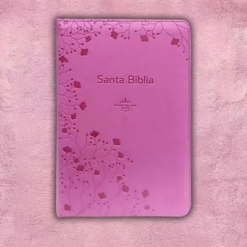 Biblia letra grande  - Rosada con tramado flores